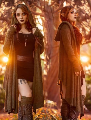 Cardigan Toonzshop Danaeriz Long Sleeve Hooded Shawl Cardigan Dama Masline Verzi Verzi | CQKPSEH-89
