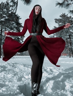 Cardigan Toonzshop Danaeriz Long Sleeve Hooded Shawl Cardigan Dama Wine | DOPHQZT-18