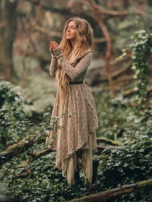 Cardigan Toonzshop Danaeriz Long Sleeve Hooded Crochet Shawl Cardigan Dama Bej | XIYTMDR-35