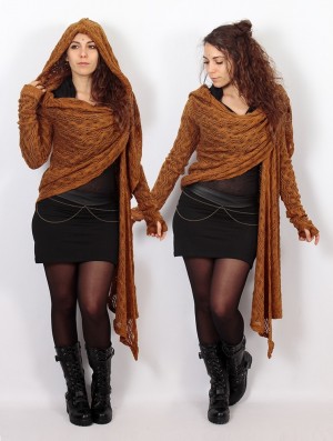 Cardigan Toonzshop Danaeriz Long Sleeve Hooded Crochet Shawl Cardigan Dama Rusty | HUJOEAW-63