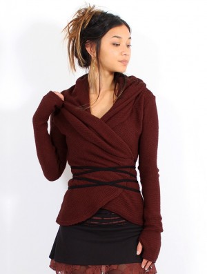 Cardigan Toonzshop Plume Wrap Over Cardigan Dama Wine | DXBTSQC-28