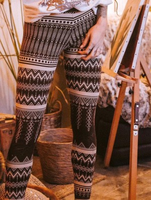 Colanti Toonzshop Rinji Aztec Printed Long Leggings Dama Maro Inchis | LDMEWBC-02