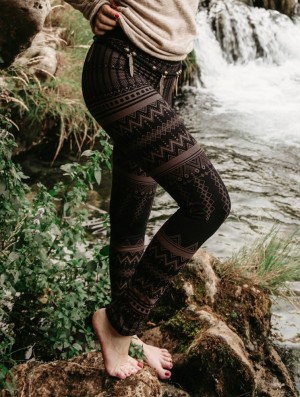 Colanti Toonzshop Rinji Aztec Printed Long Leggings Dama Negrii Maro | KABSHIE-98