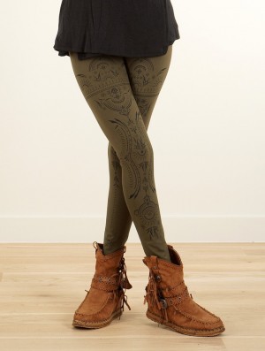 Colanti Toonzshop Rinji Zohraa Printed Long Leggings Dama Masline Verzi Verzi | SUMQGKW-81