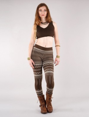 Colanti Toonzshop Rinjidef Aztec Printed Long Leggings Dama Maro Bej | JVDTEPO-05