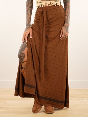 Fusta Toonzshop Eressea Umbas Printed Long Skirt Dama Goldenbrown | LXKPECO-46