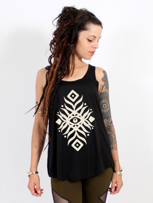 Maiou Toonzshop Elbana Printed Tank Top Dama Negrii Bej | HLURFXC-51