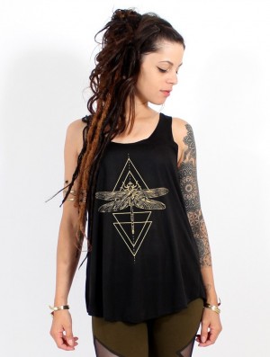 Maiou Toonzshop Geometric Dragonfly Printed Tank Top Dama Negrii Aurii | TVYDLZF-50
