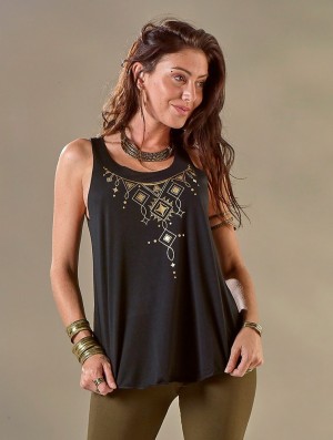 Maiou Toonzshop Kyaani Printed Tank Top Dama Negrii Aurii | DNZYFOV-46