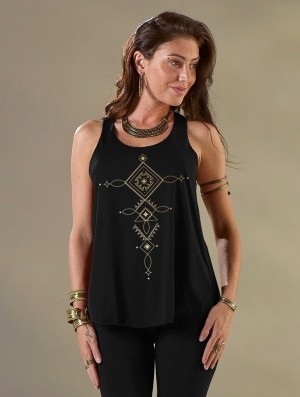 Maiou Toonzshop Luunja Printed Tank Top Dama Negrii Aurii | NSAHWQY-08