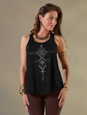 Maiou Toonzshop Luunja Printed Tank Top Dama Negrii Argintii | CWLKIUX-46