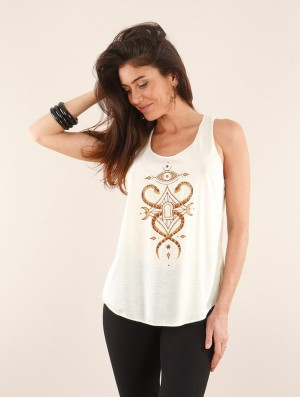 Maiou Toonzshop Naakini Printed Tank Top Dama Albi Maro | ZCWFTBH-52