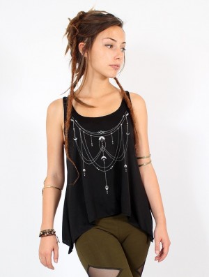 Maiou Toonzshop Paalayan Printed Knotted Tank Top Dama Negrii Argintii | HIERBUV-73