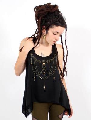 Maiou Toonzshop Paalayan Printed Knotted Tank Top Dama Negrii Aurii | FYQXZOS-42