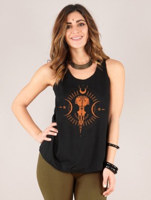 Maiou Toonzshop Ridaloo Printed Tank Top Dama Negrii Portocalii | KXWEVPQ-40