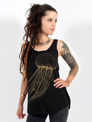 Maiou Toonzshop Sajja Medusa Printed Tank Top Dama Negrii Aurii | PWJNSYC-34
