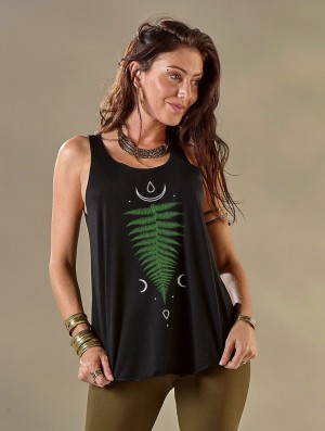 Maiou Toonzshop Shartiva Printed Tank Top Dama Negrii Verzi | VDTZIWU-85