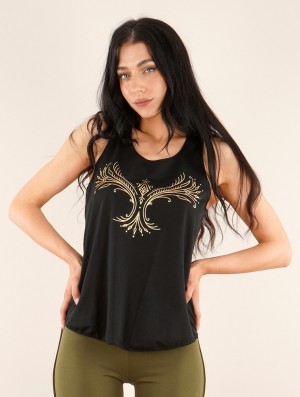 Maiou Toonzshop Vinga Printed Tank Top Dama Negrii Aurii | DPCTGKQ-43