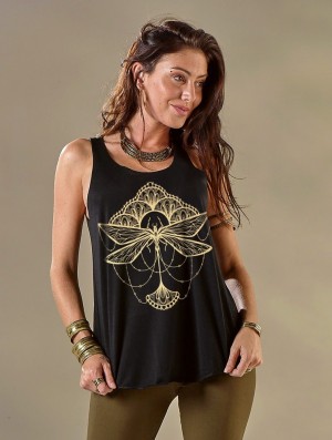 Maiou Toonzshop Waia Dragonfly Printed Tank Top Dama Negrii Aurii | RVIOQFJ-81