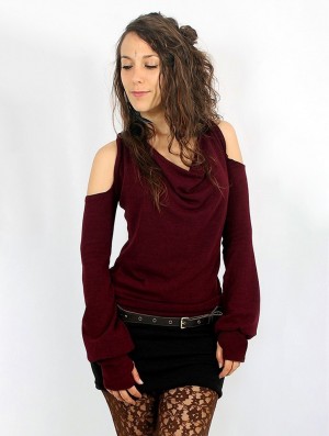 Pulover Toonzshop Elixir Bare Shoulder Pullover Dama Wine | XKTFIDJ-70
