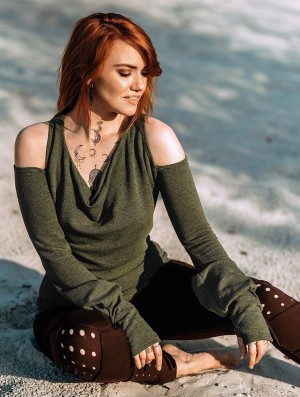 Pulover Toonzshop Elixir Bare Shoulder Pullover Dama Verzi | ZNGFDLU-04