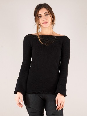 Pulover Toonzshop Endaria Open Work Boat Neck Knit Sweater Dama Negrii | CVSYKDU-30