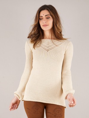 Pulover Toonzshop Endaria Open Work Boat Neck Knit Sweater Dama Bej | OLNPAVK-42