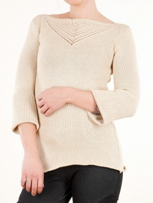 Pulover Toonzshop Endariadef Open Work Boat Neck Knit Sweater Dama Bej | MFPXWKV-04