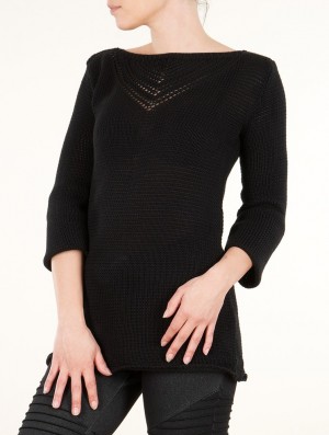 Pulover Toonzshop Endariadef Open Work Boat Neck Knit Sweater Dama Negrii | KJFRHCX-58