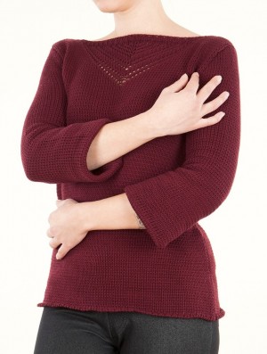 Pulover Toonzshop Endariadef Open Work Boat Neck Knit Sweater Dama Wine | CLSKRIB-07