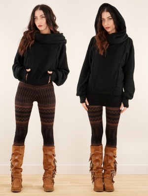 Pulover Toonzshop Helixx Retractable Hooded Long Sweater Dama Negrii | OBNLFEM-36