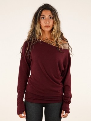 Pulover Toonzshop Kayäaz Batwing Sleeve Sweater Dama Wine | QUTXLPG-49