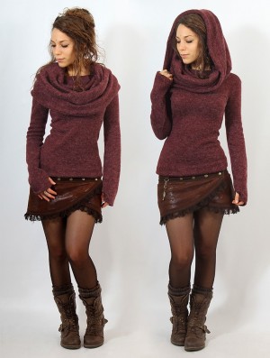 Pulover Toonzshop Mantra Big Collar Sweater Dama Wine | FZCOTHG-87