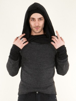 Pulover Toonzshop Nemöo Big Collar Hooded Sweater Barbati Gri Inchis | PBNEACG-19