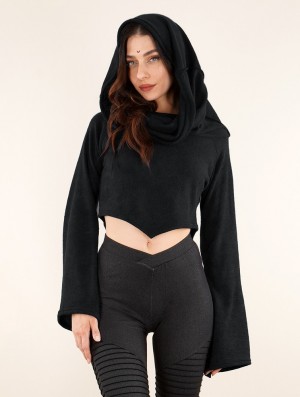 Pulover Toonzshop Obsidian Flared Sleeve Crop Sweater Dama Negrii | APZVNET-59
