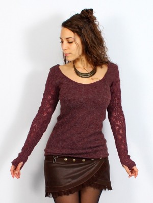 Pulover Toonzshop Oroshï Crochet Sleeve Sweater Dama Wine | HPNLFUX-81