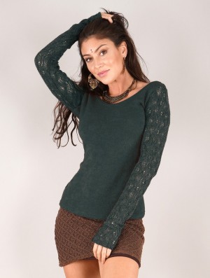 Pulover Toonzshop Oroshï Crochet Sleeve Sweater Dama Albastru Deschis Albastri | HEZQCKM-76