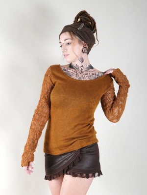 Pulover Toonzshop Oroshï Crochet Sleeve Sweater Dama Rusty | UIEDXPS-84