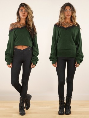 Pulover Toonzshop Physälis 2in1 Roll-up Sweater Dama Verzi | VDXLRMO-19
