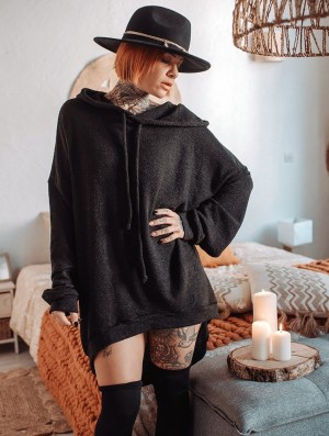 Pulover Toonzshop Rashmi Oversized Long Hooded Jumper Dama Negrii | RBUGIVT-75