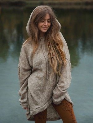 Pulover Toonzshop Rashmi Oversized Long Hooded Jumper Dama Bej | FZBAROI-57