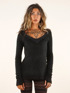 Pulover Toonzshop Ysälys Reversible Crochet-neck Sweater Dama Negrii | QXYZOJC-80