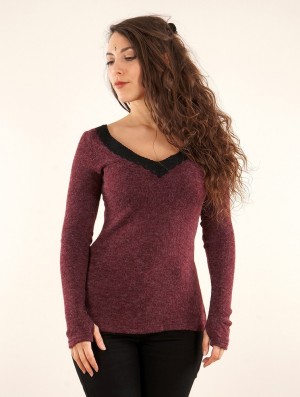 Pulover Toonzshop Ysälys Reversible Crochet-neck Sweater Dama Wine | WIZGODM-15