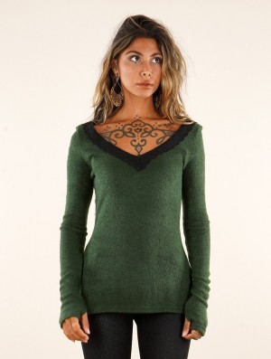 Pulover Toonzshop Ysälys Reversible Crochet-neck Sweater Dama Verzi | MQOUVWC-18
