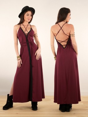 Rochie Toonzshop Amulette Lace-up Split Long Dress Dama Wine | PMGSKBR-28