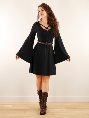 Rochie Toonzshop Black Moon Reversible Flared Long Sleeve Dress Dama Negrii | SCLZYNU-93