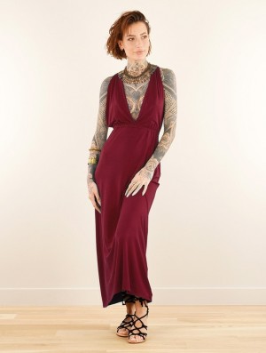 Rochie Toonzshop Darayava Long Slit V-neck Dress Dama Wine | CPBOFEU-39