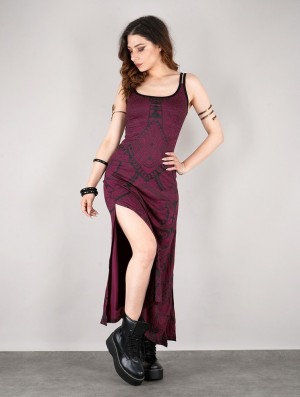 Rochie Toonzshop Electra Africa Printed Long Split Strappy Dress Dama Wine | OXWIMFV-15