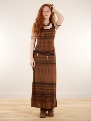 Rochie Toonzshop Electra Aztec Printed Long Split Strappy Dress Dama Sienna | MDQNFJH-76