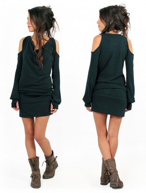 Rochie Toonzshop Elixir Bare Shoulder Sweater Dress Dama Teal | VBWCXIH-89